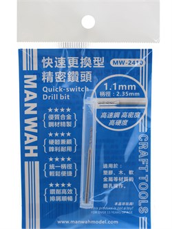 MW-2410 Сверло быстросъемное 1,1 мм (хвост. d2,35 мм) MANWAH MW-2410 - фото 12382